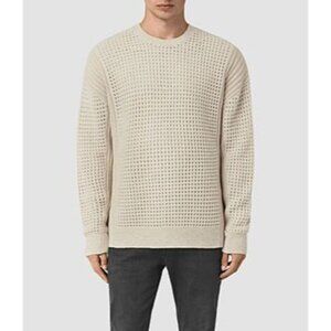 AllSaints Iden Crew Oversized Wool Sweater Eyelet‎ Creamy White Size L